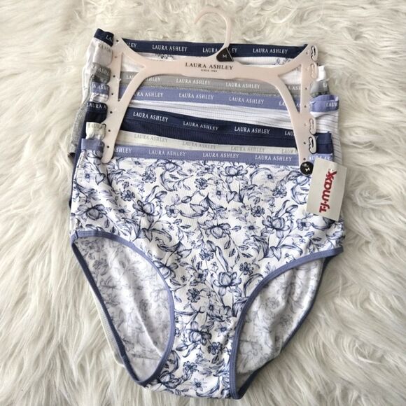 LAURA ASHLEY Womens Brief Underwear Panties Blue Floral 7-Pair Cotton Blend Sz M - Picture 1 of 10